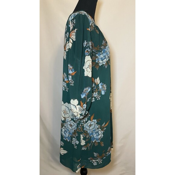New York & Co‎ Eva Mendes Green Floral 3/4 Sheer Sleeve Dress Women's MEDIUM - Picture 4 of 12